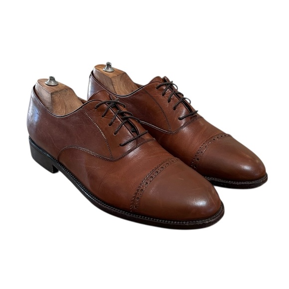 Salvatore Ferragamo Men’s Cigar Brown Leather Cap-toe Lace-up Shoes US Size 9 main image 8
